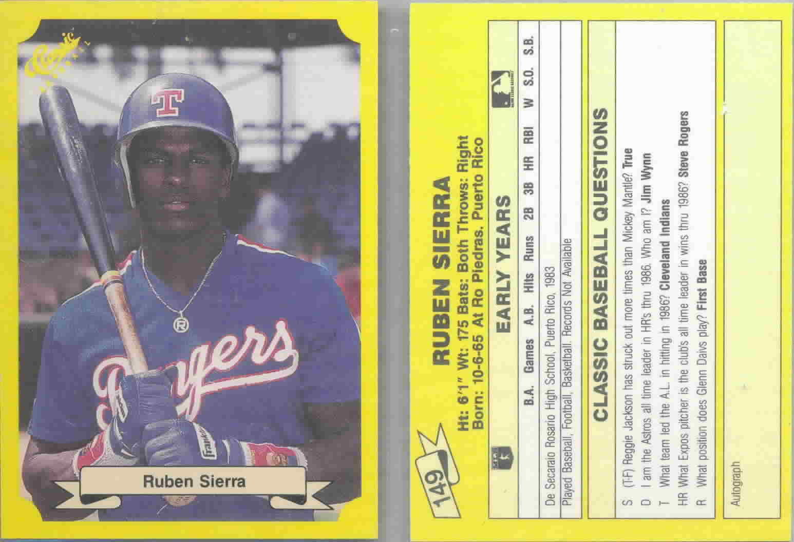 1987 Classic Update Yellow Baseball Cards